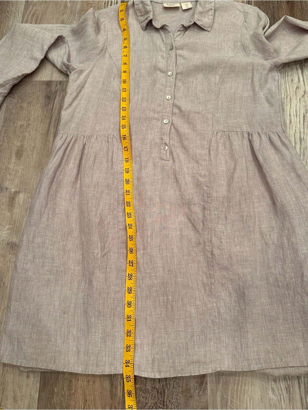 100% Linen Shirt Dress Long Sleeve MIDI Breathable Flowy Pockets Staple Sz S - Picture 7 of 14